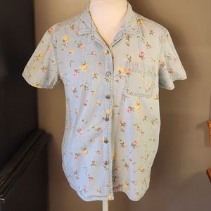 Emma James a Liz Claiborne Women's Button Up Shirt Denim Floral Size Large
